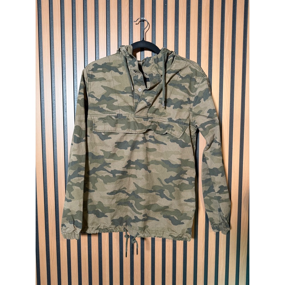 HM Mens Camo Anorak Windbreaker Hooded Pullover Jacket Green Brown XS
